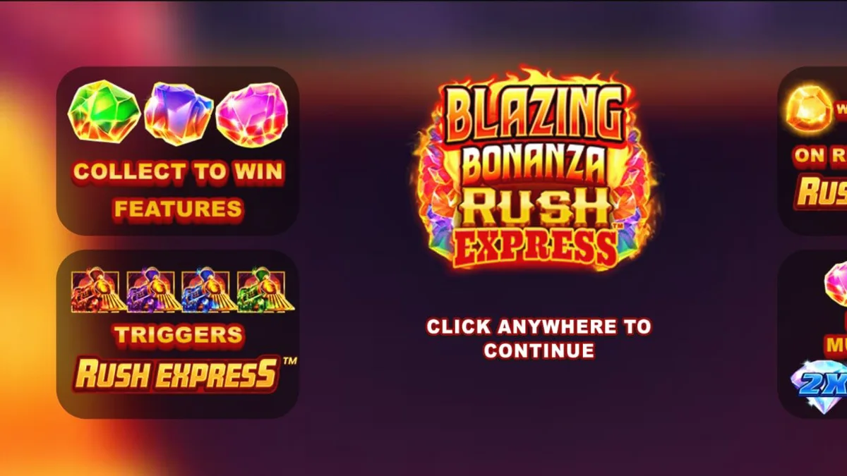 Tampilan visual slot Blazing Bonanza Rush Express dengan latar belakang tambang emas.